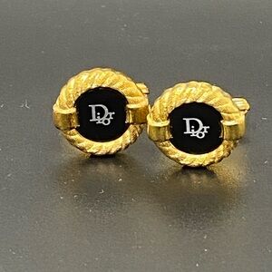 Christian Dior “DIOR” Logo Gold Tone And Black Onyx Vintage Cufflinks
